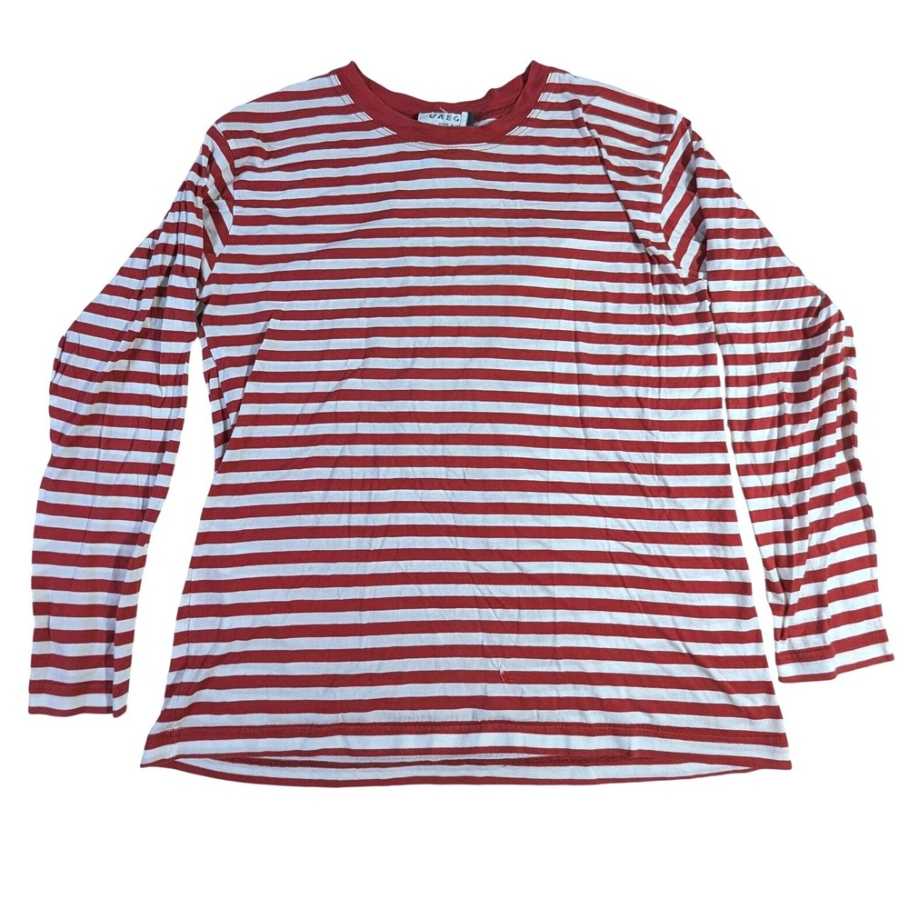 Jaeger Cotton Shirt Small Red White Striped Long Sleeve‎ Made in Italy READ